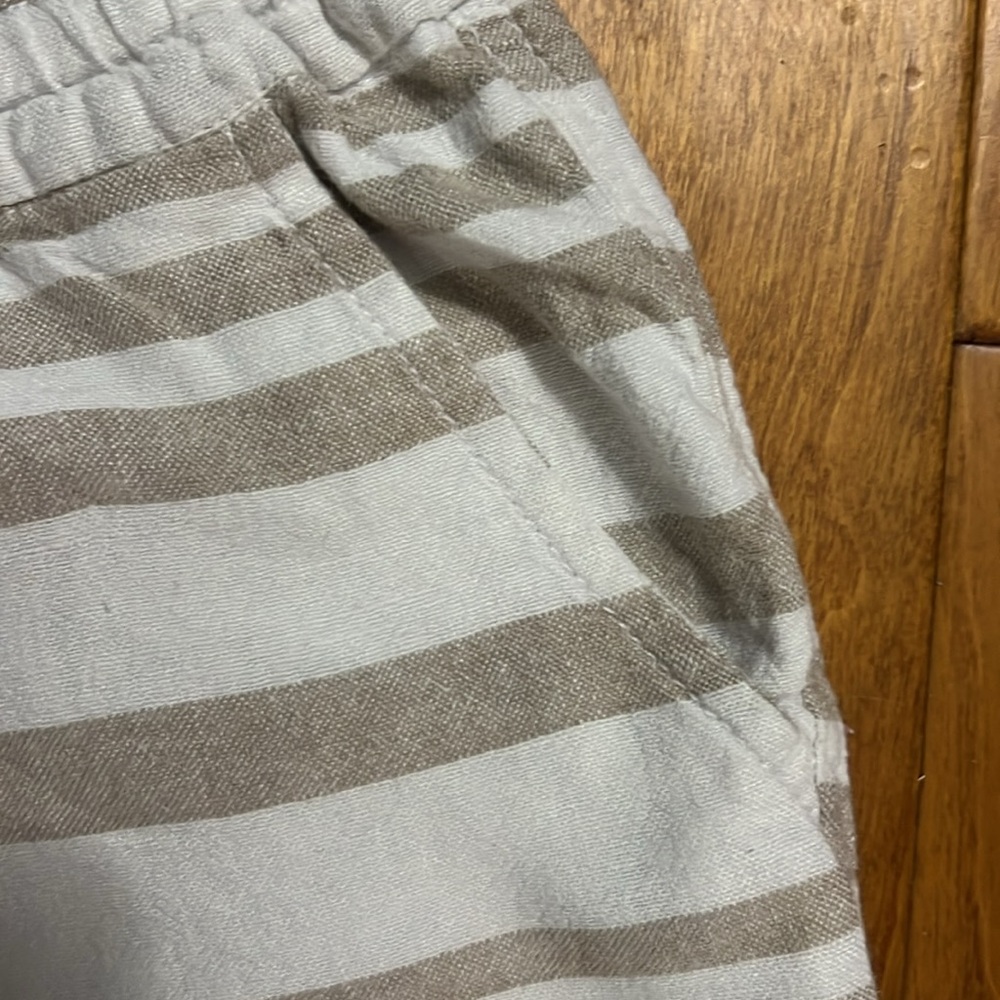 Old Navy Linen Blend High Waist Striped Shorts L Tan Cream Boho Coastal Beach - Picture 4 of 12